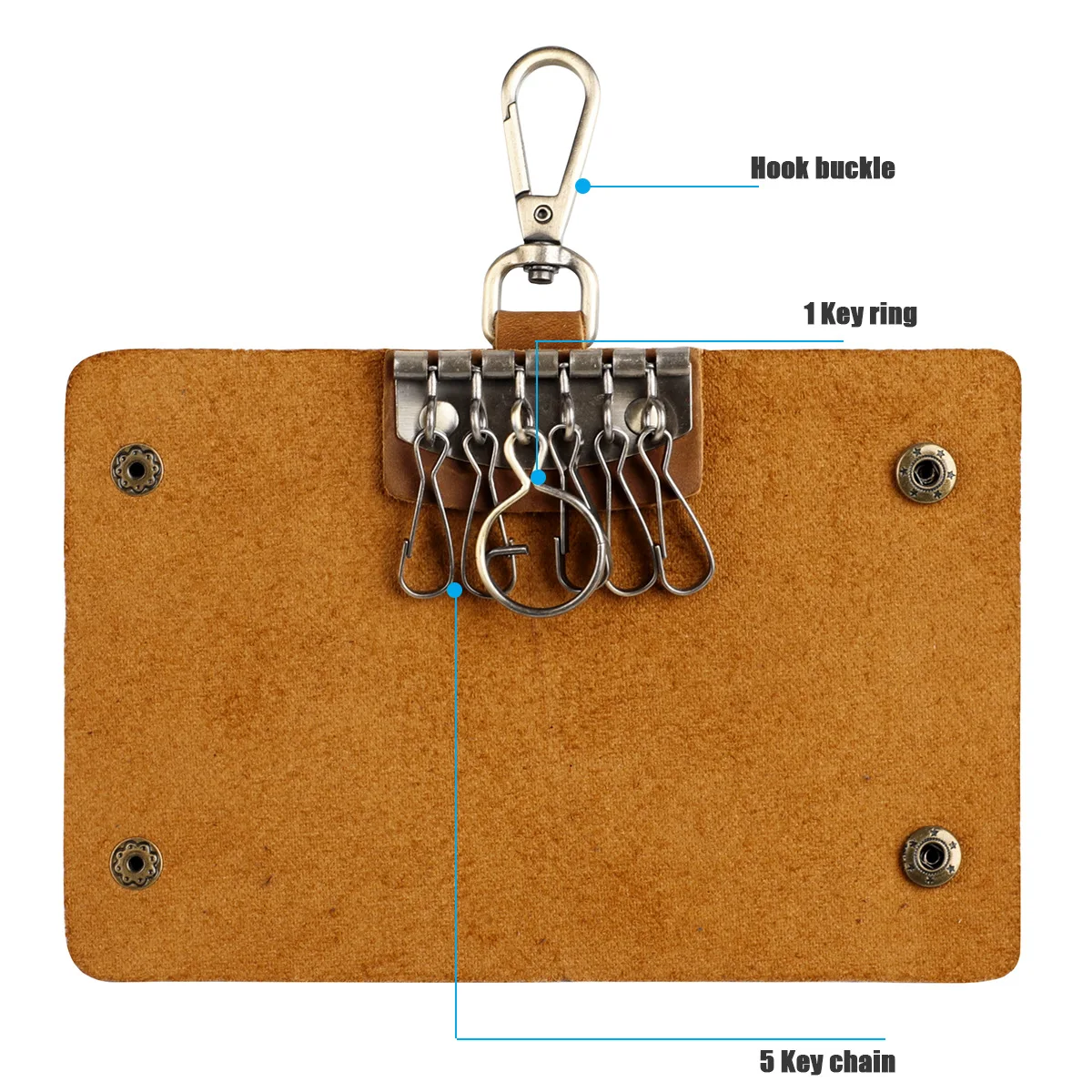 Key Case Genuine Leather Car Key Holder Keychain Keys Pouch Waist Hanging Organizer with 6 Keys Fob Hooks for Men and Women