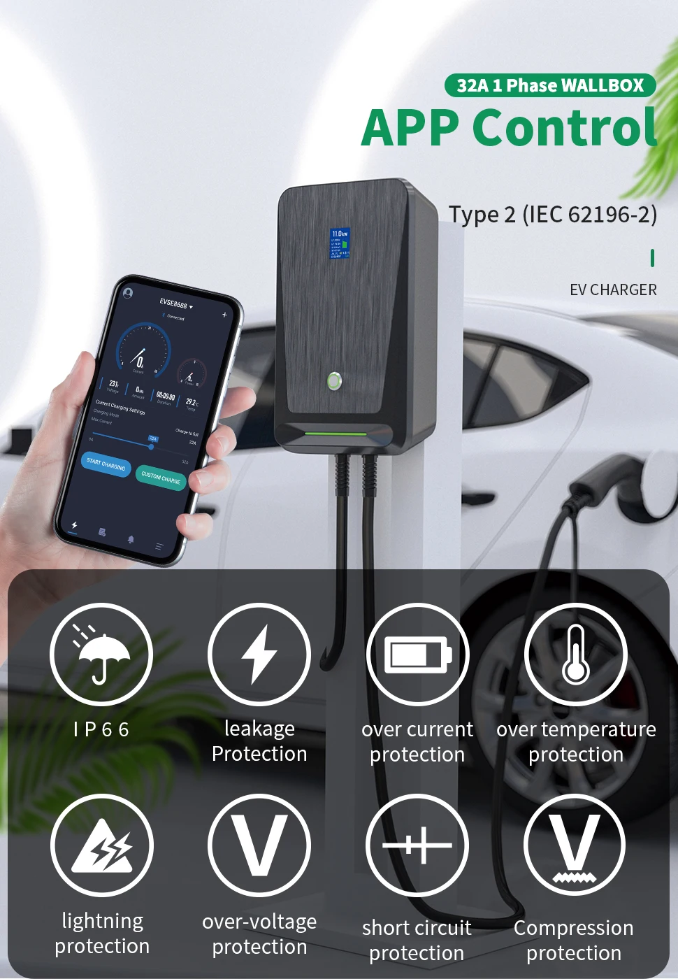 EV Charger Type 2 APP Wifi Control 16A 3 Phase Electric Car Charging Station EVSE Wallbox with 6.1M Cable 11KW 10 EV Charger Type 2 APP Wifi Control 16A 3 Phase Electric Car Charging Station EVSE Wallbox with 6.1M Cable 11KW 1