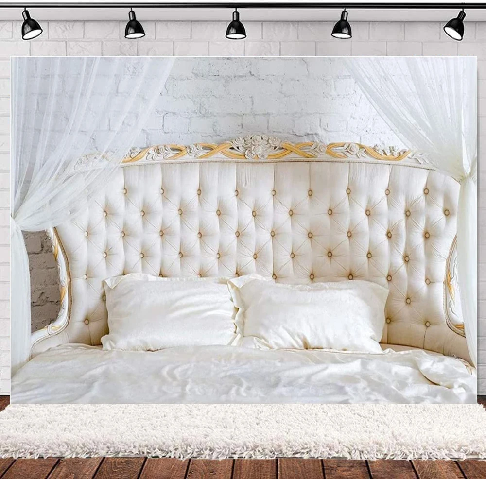 Будуарный фон для фотосъемки с изображением изголовья кровати фотостудии