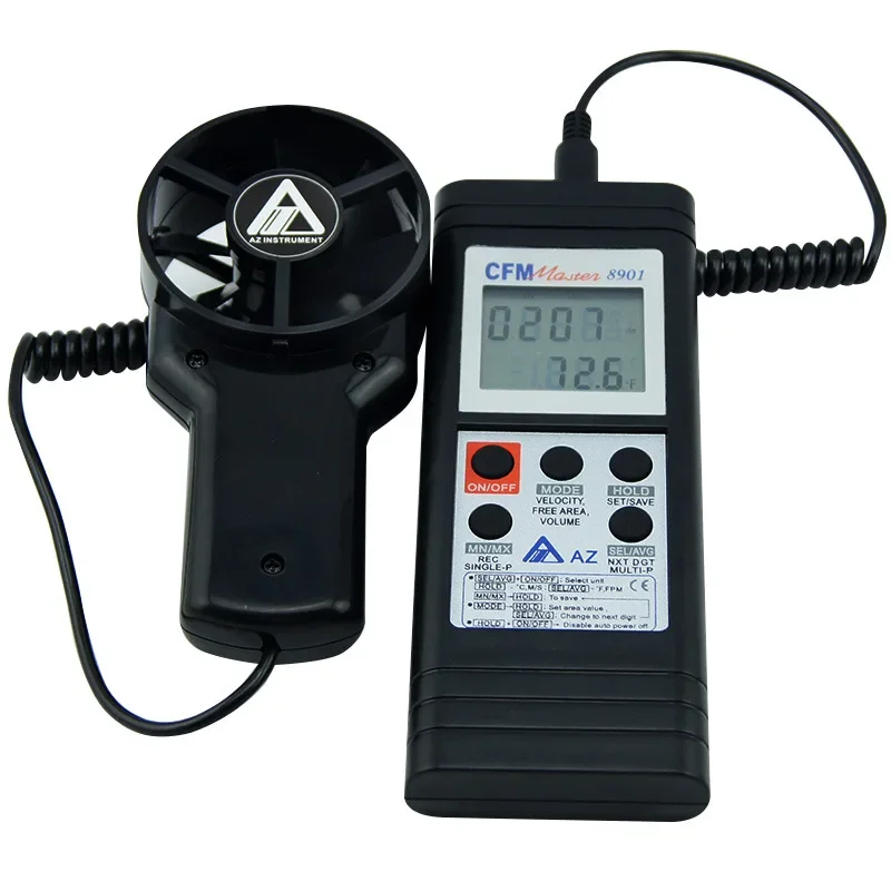 AZ8901 휴대용 디지털 풍속계, HVAC 환기용 휴대형 풍속 및 풍량 측정기