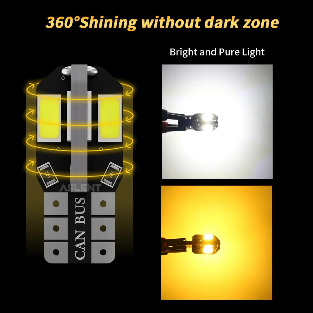 �ſ� ���� �ڵ��� ���׸��� ���̵� ����Ʈ 194 3030 SMD �ڵ� ����, ���� ����, 10x W5W T10, 5W5, 12V, 5W, 600Lm, ȭ��Ʈ �ڹ� ����