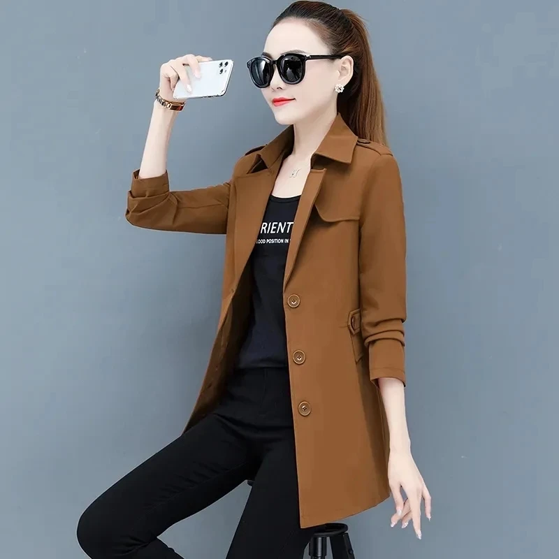 Women Jacket 2023 New Spring Autumn Long Coats Casual Windbreaker Overcoat Slim Khaki Black Basic Coat Female Outerwear