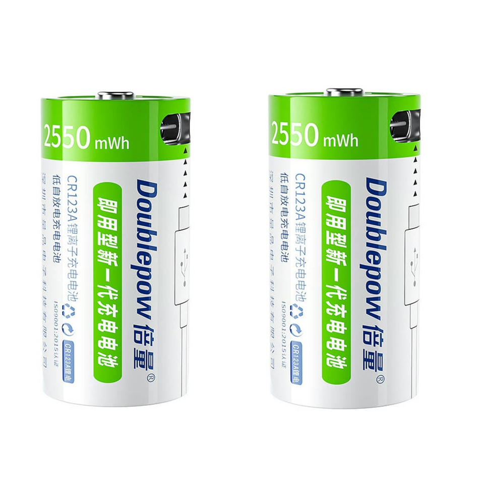 2pcs/lot 2550mWh CR123A rechargeable battery 3.7V 16340 lithium battery camera instrument USB battery tyep-C interface