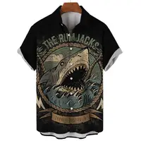 New Men's Hawaiian Beach Button Shirts Short Sleeve Animal Shark 3D Print Casual Lapel Fashion Collar Retro Clothes Hiphop 2