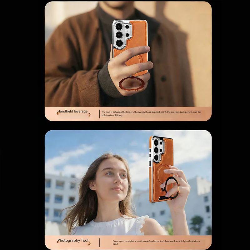Luxury Leather Phone Case with 360° Rotating Magnetic Stand and Anti-Drop Protection