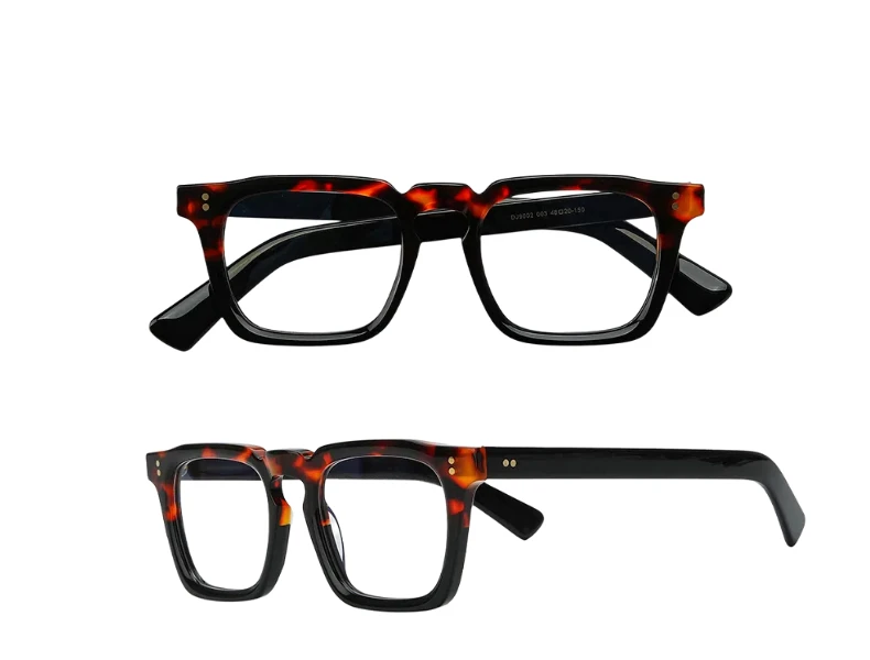 Acetat-Rahmen-Brille, Vintage-Stil, hochwertige Damen-Brille mit quadratischem Acetat-Rahmen, transparente Gläser, luxuriöses Nieten-Design – Detail 9