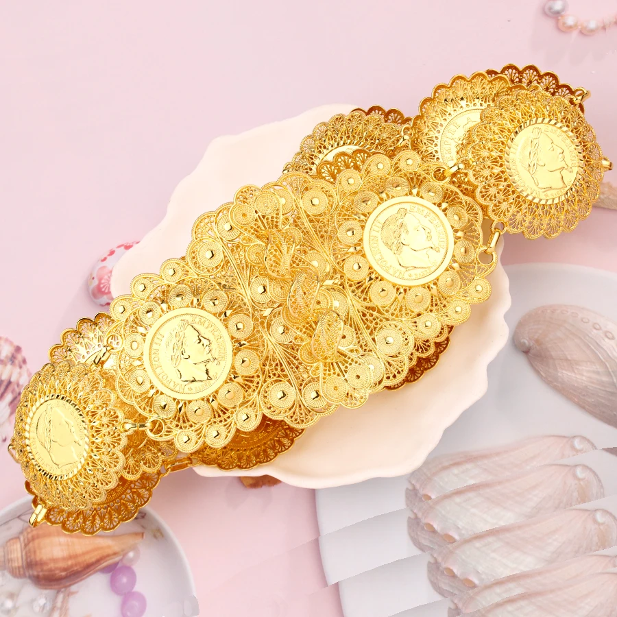 Napoleon Empereur Coin Chain Belt Gold Plated Arabic Ethnic Caftan Wedding Belts Bride Jewelry Accessories Cinturon Boda Mujer bridal waistband bridal dress decoration