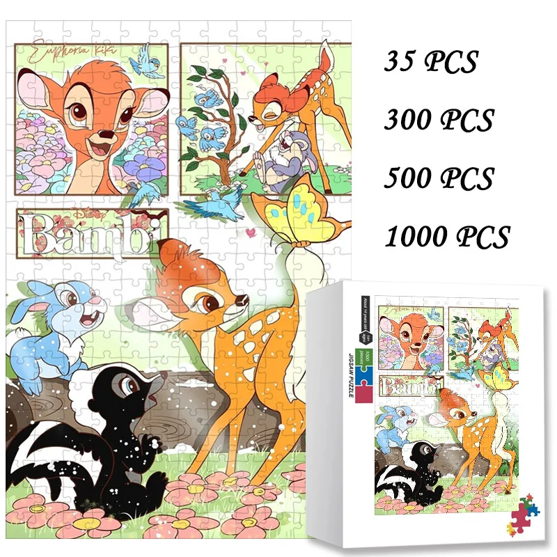35/300/500/1000 Pieces Disney Bambi Deer Puzzles for Children Intelligence Game Toys Cartoon Anime Jigsaw Puzzles Unique Gifts