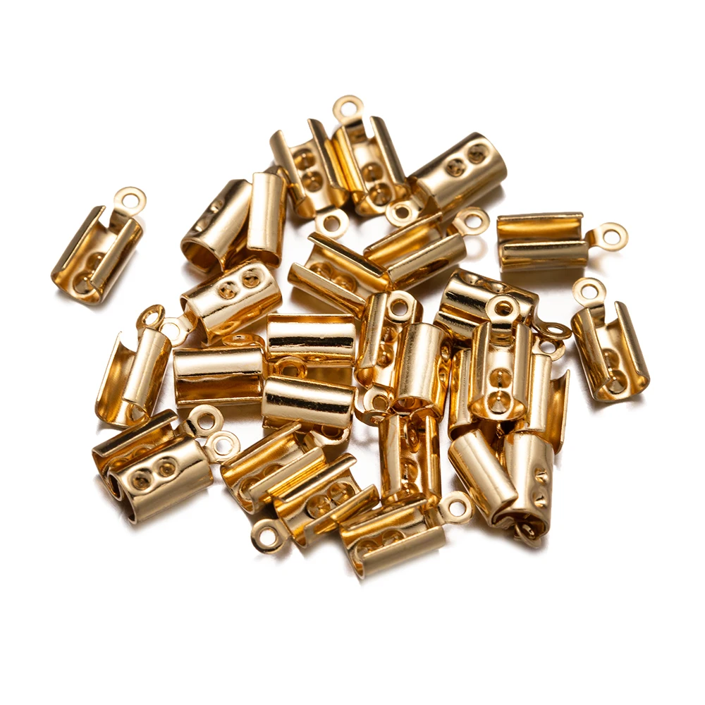 50 stücke Edelstahl falten über Schnur End kappe Spitze Crimp Leder Band Klemme Verschluss für Armband Halskette Schmuck DIY Handwerk machen – Detail 5