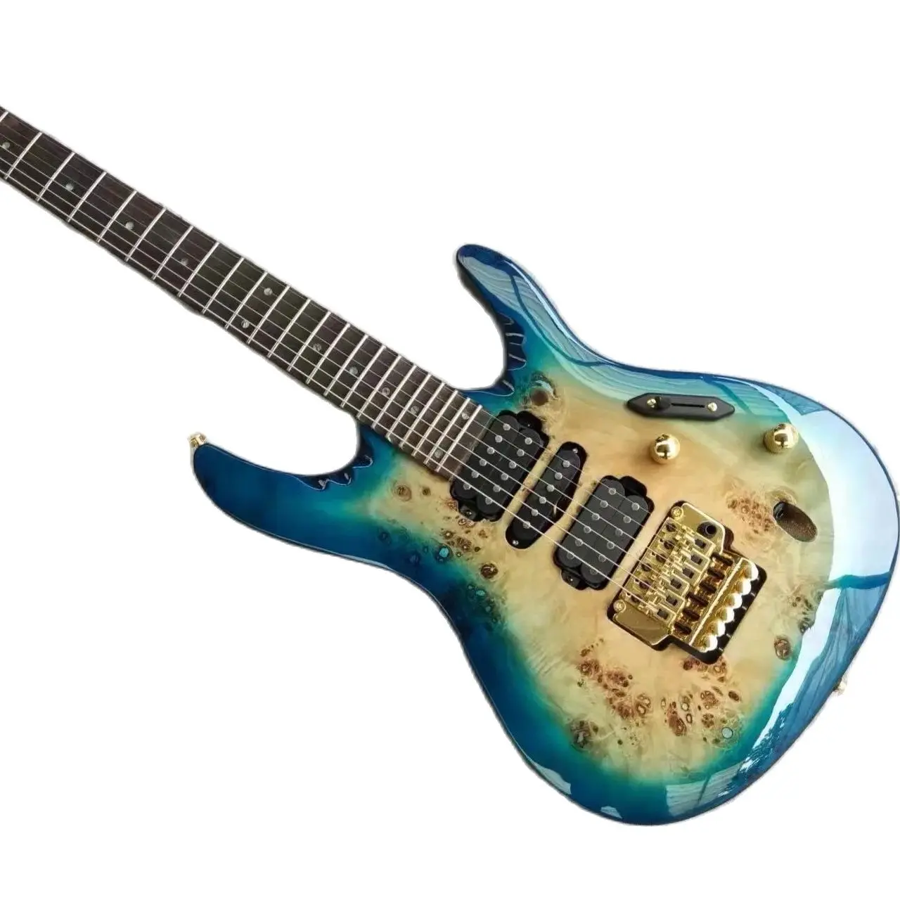 

Factory Blue Burst 6 Strings Electric Guitar Burl Maple Veneer Rosewood Scalloped Fretboard Gold Hardwares Customizable