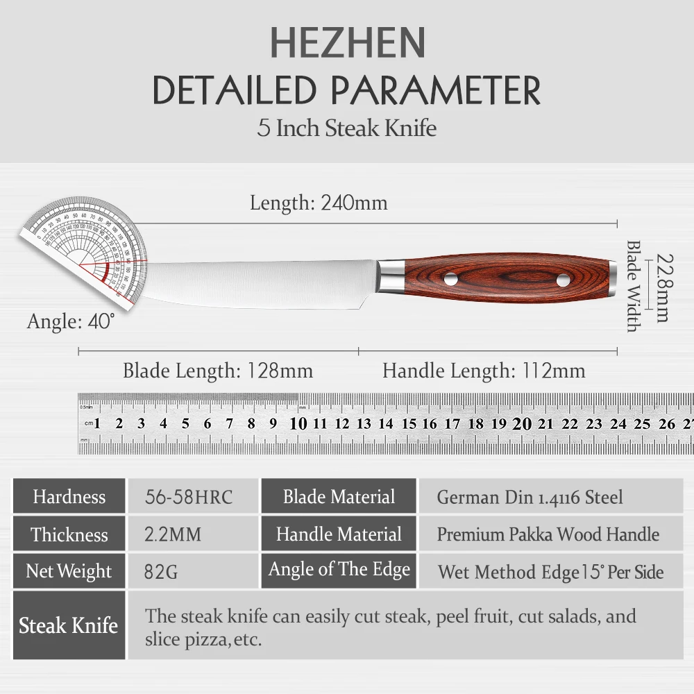 HEZHEN 4PCS Steak Knife Sets Chef Cutting Tool Stainless Steel High-quality Pakka Wood Handle Kitchen Cook Knives