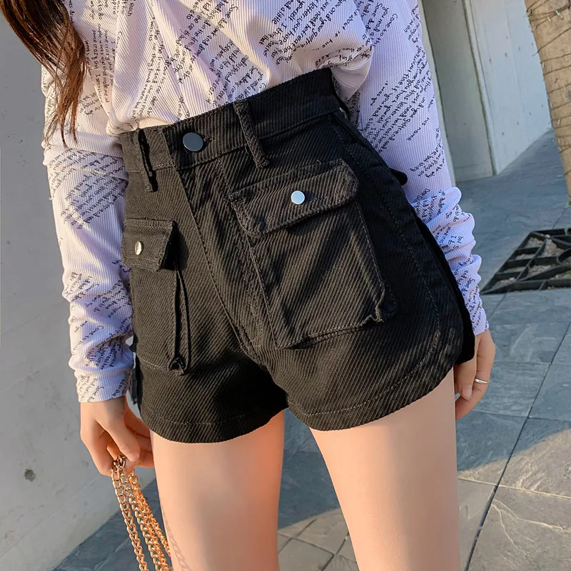 ladies shorts YUANYUANJYCO Korean Fashion Streetwear High Waisted Cotton Denim Shorts Women Summer A-Line Pockets Ladies Jean Short Bottoms fashion clothing