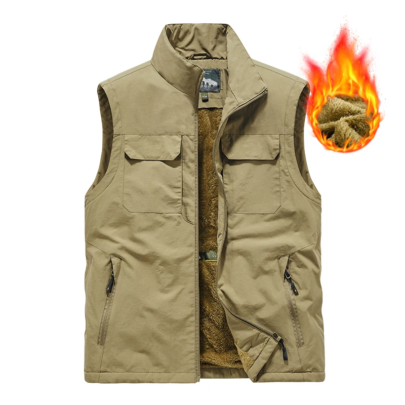 Cross border foreign trade vest large size new thickened and flanne double-sided vest men's middle-aged outdoor fishing
