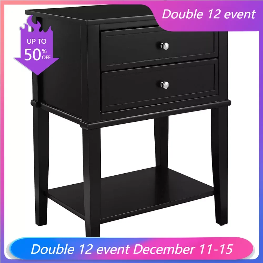 

Franklin Accent Table 2 Drawers, Black Night Stand Nightstands for Bedroom Furniture