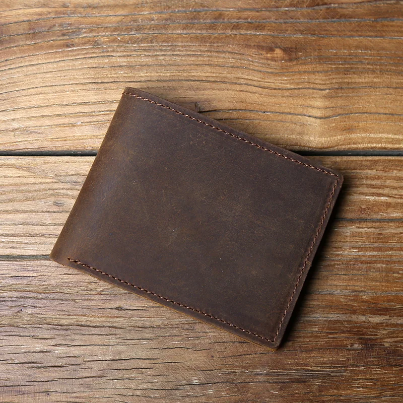 NZPJ Retro Men's Genuine Leather Wallet Top Layer Cowhide Short Wallet with Crazy Horse Leather Zero Wallet Card  ID Bag