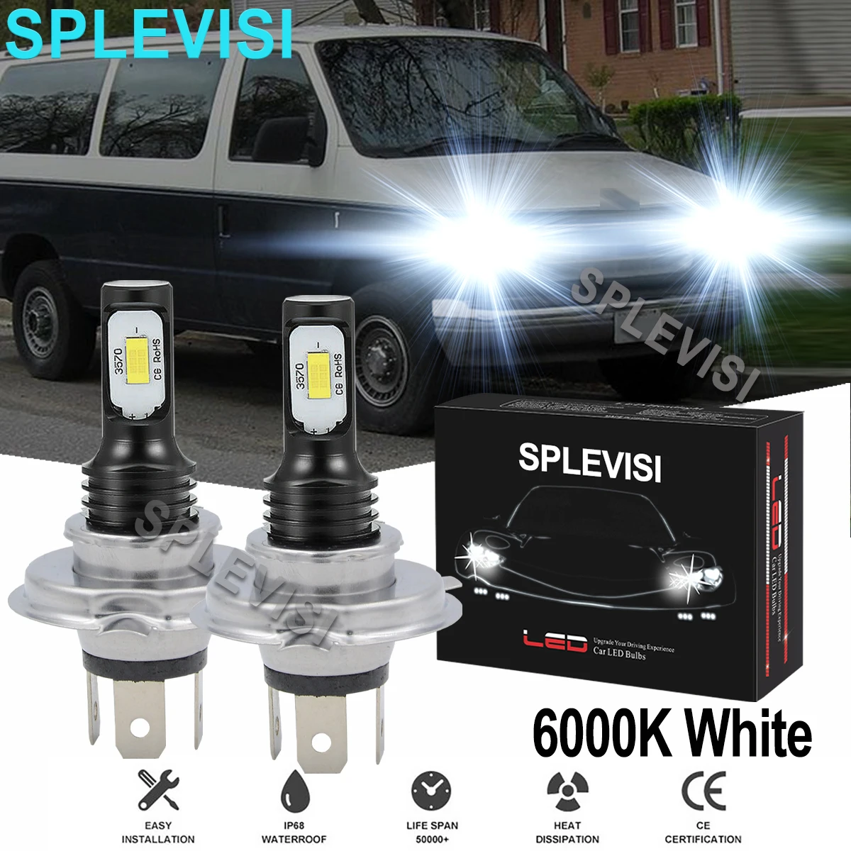 

2x70W White Car LED Headlight Hi/Low Beam Bulbs 6000K Fit For VW EUROVAN 1992-2003 VW Beetle 2012 2013 2014 2015 2016 2017-2019