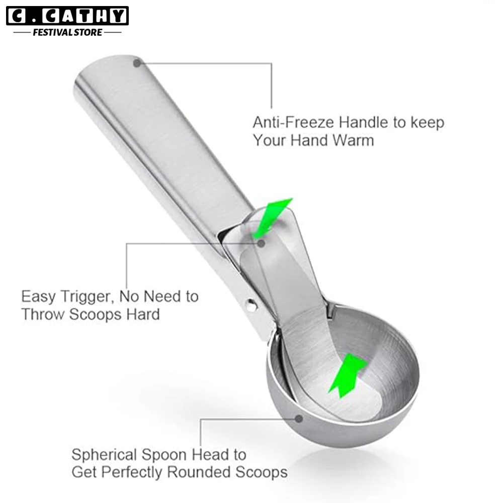 Ice Cream Scoop Stainless Steel Digger Non-Stick Watermelon Fruit Ball Yogurt Spoon Home Kitchen Multifunctional Tool