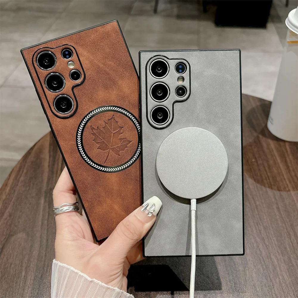 Vintage-Style Leather Phone Case with Magnetic Charging Compatibility