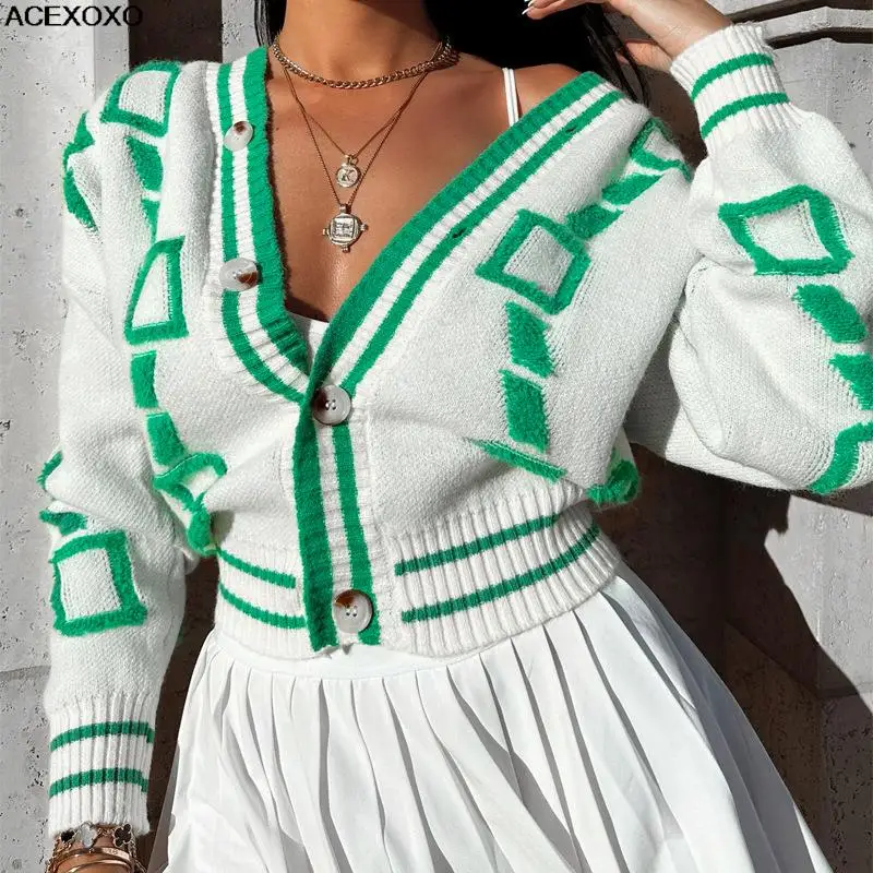 

European and American dress 2023 winter style V-neck single-breasted knitted cardigan loose sweater coat