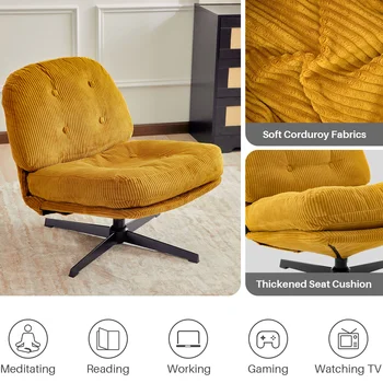 Redlife Modern Foldable Accent Chair 360° Swivel Tufted Lazy Chair Upholstered Lounge Chair w/ Thickened Cushion for Living Room 3