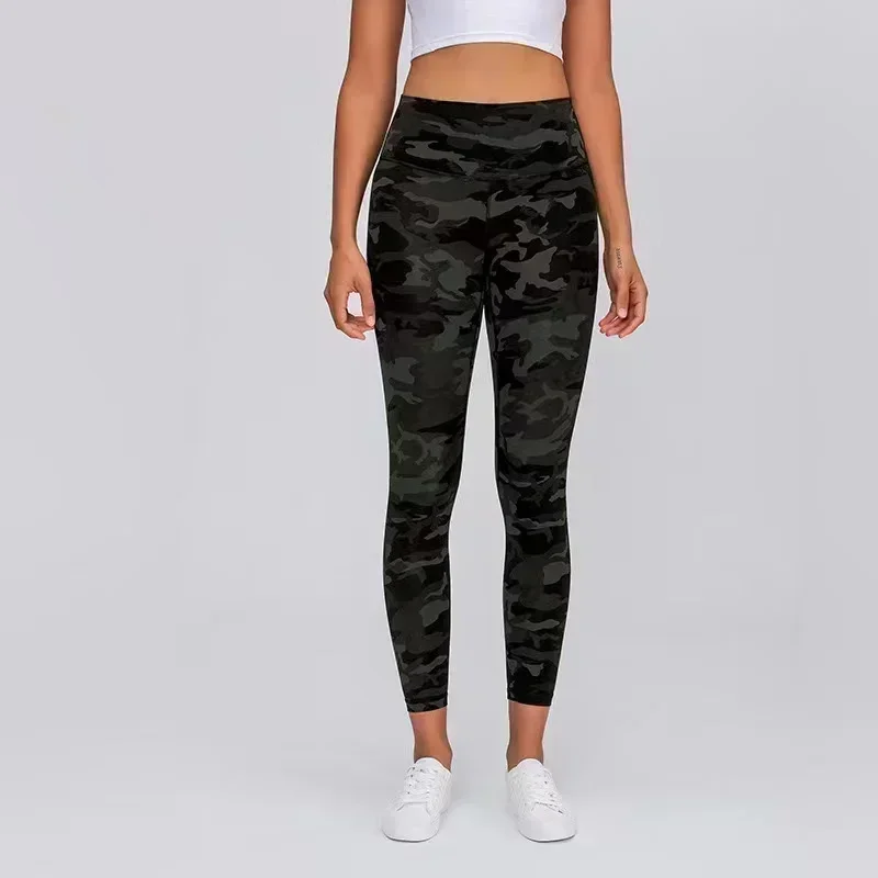 Lemon Women Yoga Sports Leggings Camouflage Print High Waist Lift Hip Professional Running Fitness Pants Gym Training Clothes