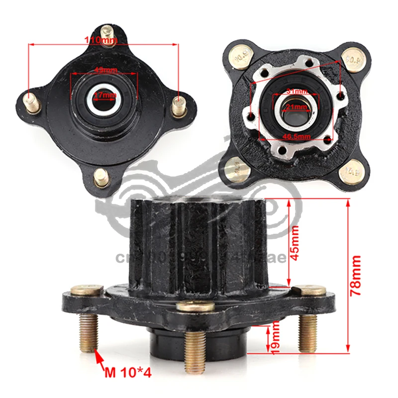 17mm-20mm 110MM*4 StudM10 Front Brake Disc Wheel Hub Fit For China kandi 150cc 200cc Go Kart Buggy Karting ATV Quad Bike Parts karting utv buggy atv engine cvt 25 4mm 20mm clutch reverse go kart gearbox