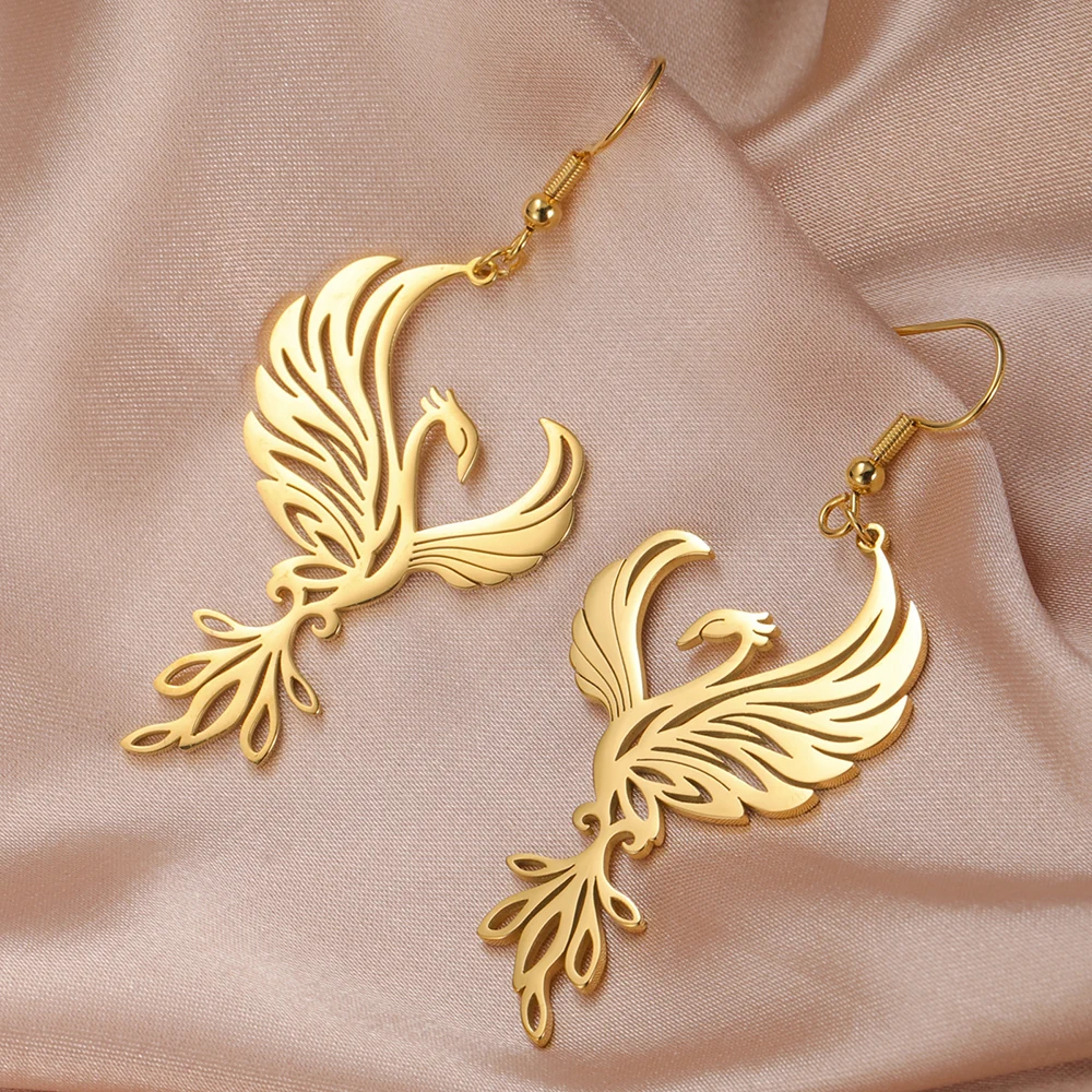 Dawapara Phoenix Damen-Ohrringe, geometrisch, kurzsichtig, Tier, Vogel, Totem-Anhänger, Edelstahl-Schmuck