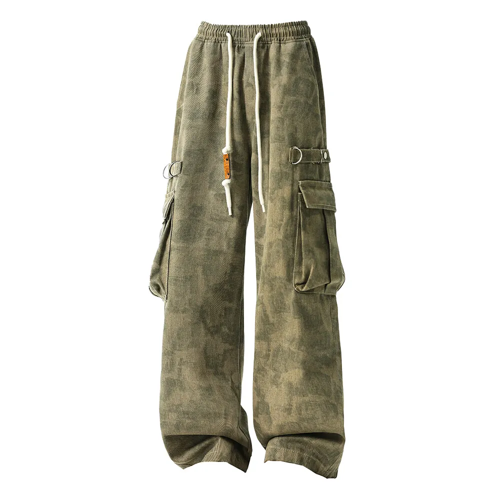 Pantaloni cargo da lavoro mimetici militari da uomo Cintura elastica con coulisse Pantaloni da jogging tattici Gamba dritta ampia Tasche laterali grandi da esterno