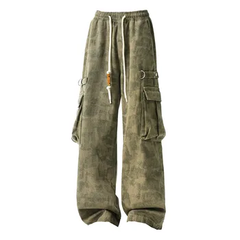 Pantaloni cargo da lavoro mimetici militari da uomo Cintura elastica con coulisse Pantaloni da jogging tattici Gamba dritta ampia Tasche laterali grandi da esterno