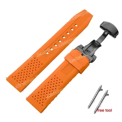 Breathable Silicone Quick Release Watch Strap with Butterfly Buckle - 18mm (Orange - black)