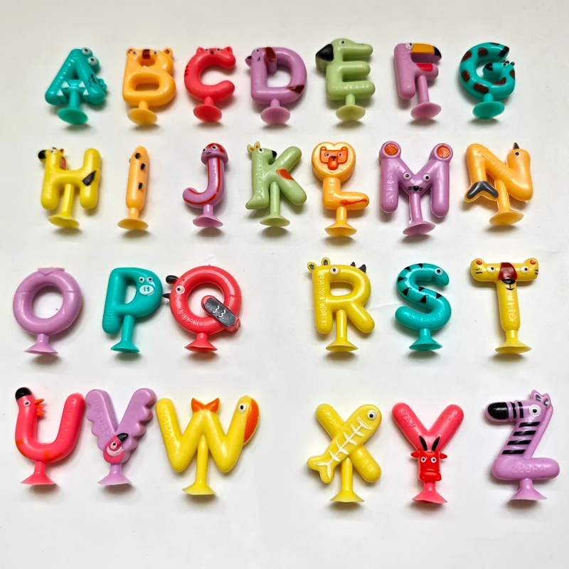 6-26 piezas recién llegado TPR Soft Stikeez Ventouse alfabeto animales ABC AZ figura 3D modelo figurita feliz hogar juguete regalo para niño