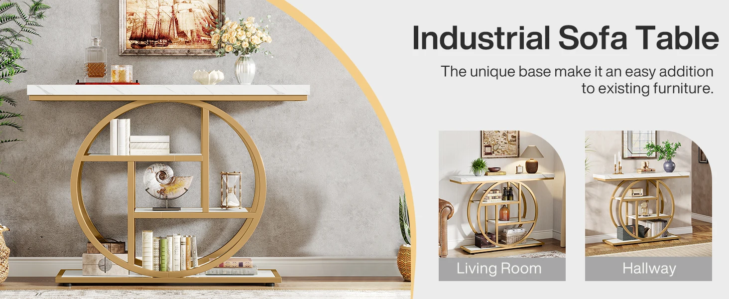 Rustic Sofa Table w/Adjustable Shelf & Open Shelf for Entry Way, Hallway, Living Room