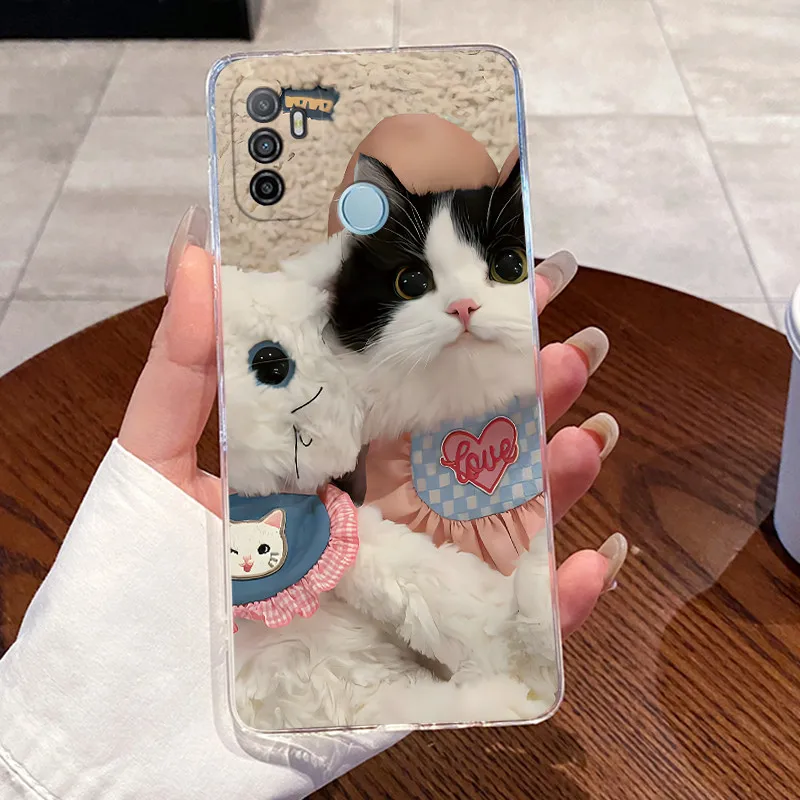 Aesthetic Cute Cat Cartoon Transparent Silicone Phone Case with Soft Bumper