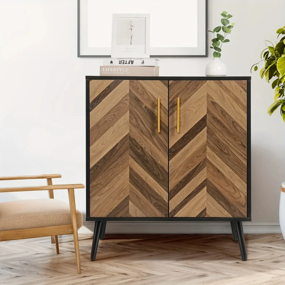 Modern Storage Cabinet 2 Doors 28" Long Wooden Buffet Cabinet Adjustable Shelves Accent Bedroom Hallway