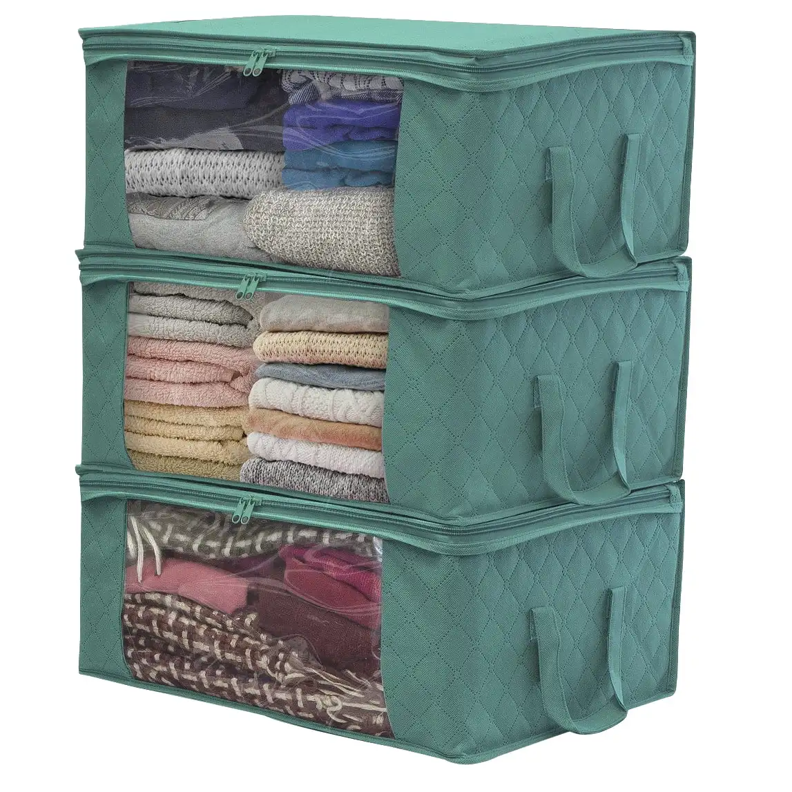 

Foldable Storage Bag Organizers, Clear Window & Carry Handles, Great for Clothes, Blankets, Closets, Bedrooms, and More