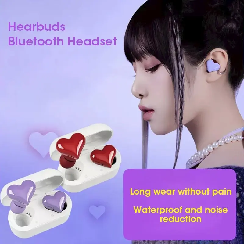 Heartbuds Wireless Earphones TWS Earbuds Bluetooth Headset Heart Buds Women High Quality Fashion Gaming Student Headphones Girl