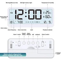 LCD Digital Alarm Clock Mute Electronic Clock Temperature Humidity Calendar Week Display Smart Night Light Mode Bedroom Clocks 3