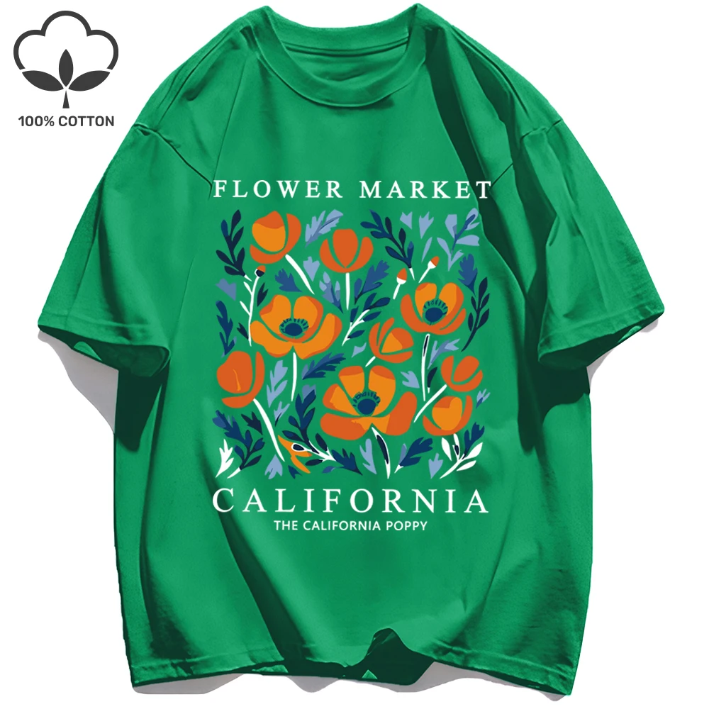 California Yellow Flowers Print Women's Soft Cotton O-Neck Casual Tee