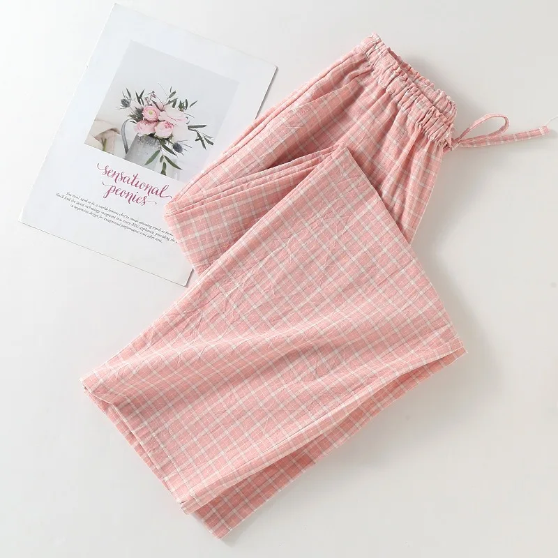 Pantaloni da pigiama da donna a quadri in cotone, pantaloni da casa comodi, traspiranti e morbidi, gamba dritta, pantaloni da notte alla moda_voghion.com
