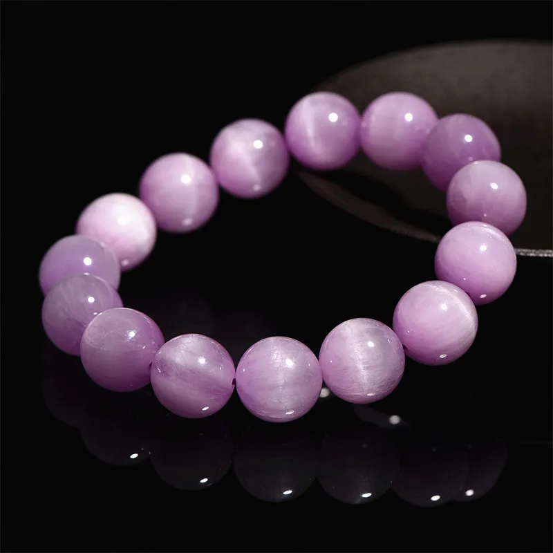 Naturale Viola Kunzite Occhio Di Gatto Perline Rotonde Braccialetto Donna Uomo Moda Braccialetto Gioielli Viola Kunzite 7Mm 8Mm 9Mm 10Mm Aaaaaa