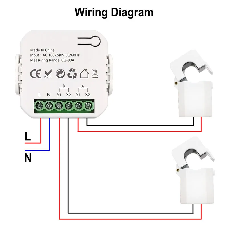 energy monitor WiFi Energy Meter Bidirectional 1/2 Channel Current Sensor Tuya Smart App Monitor Export and Import Power 80A AC110V/240V