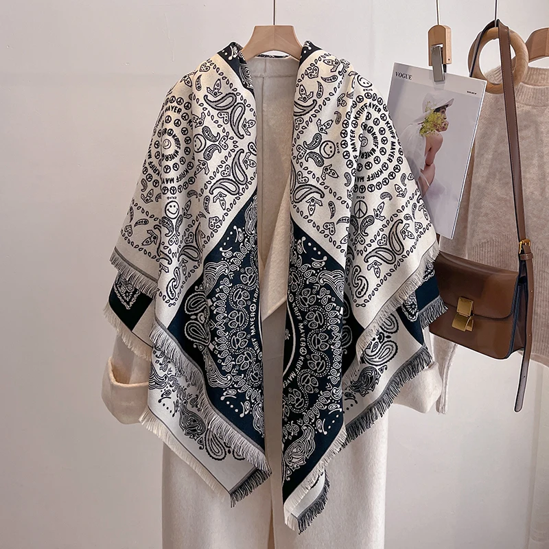 2025 Luxury Brand Winter Women's Cashmere Scarf - Abstract Printed Tasseled Shawl Wrap, Pashmina Bandana & Elegant Poncho