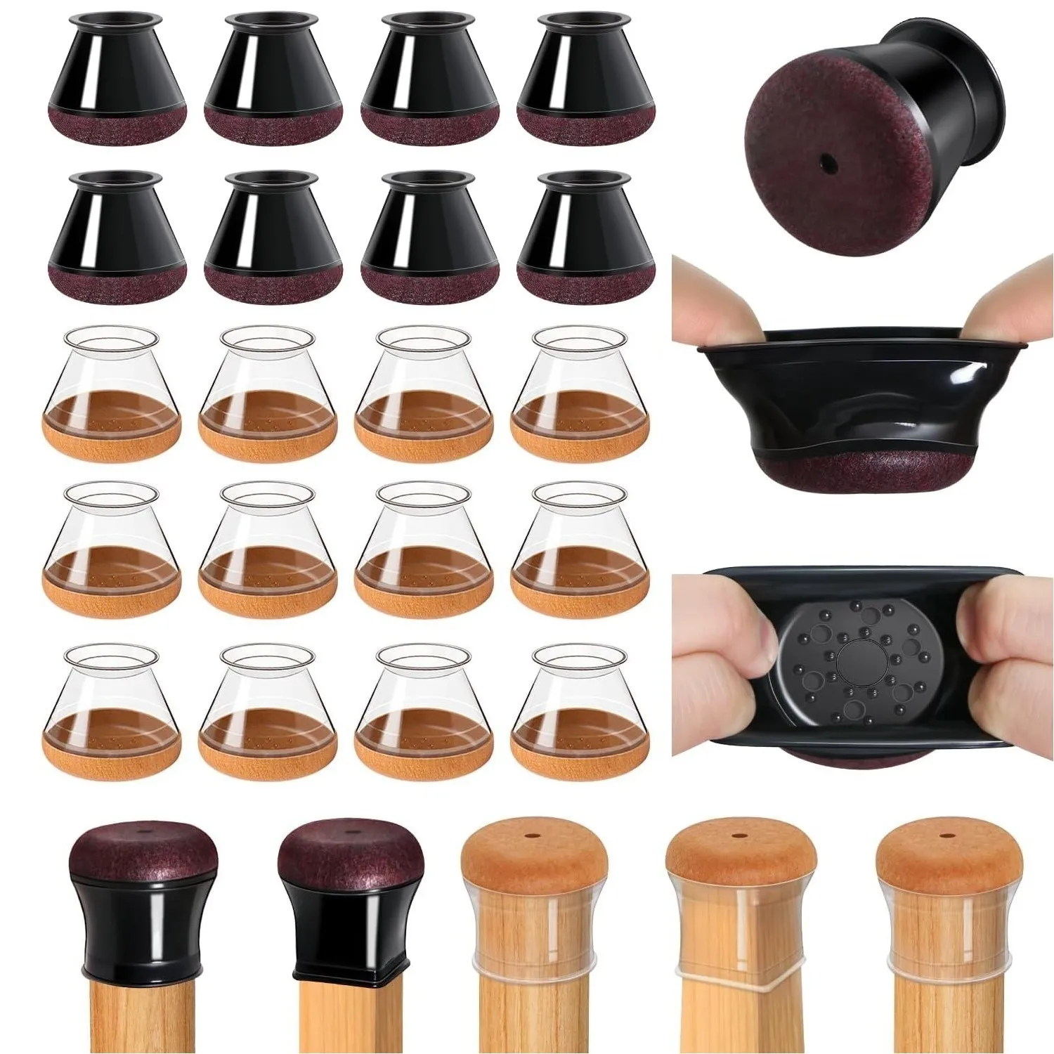 8/20개입 의자 다리 바닥 보호대 펠트 & 실리콘 캡, 나무 바닥용 긁힘 방지 소..