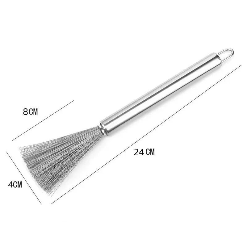 Kitchen Stainless Steel Cleaning Brush Long Handle Utensil Scrubber Anti-Rust Stainless Steel Kitchen Special Brush Pot Tool