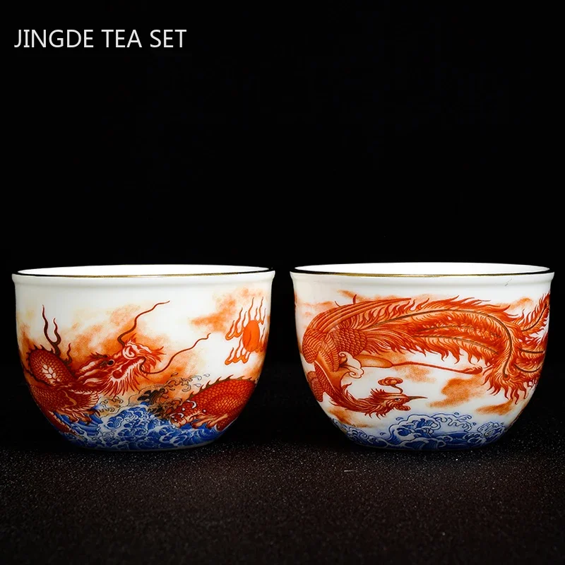 Chinese Ceramic Dragon Pattern Teacup Household Enamel Craftsmanship Tea Cup Personal Single Cup Boutique Tea Set Accessories