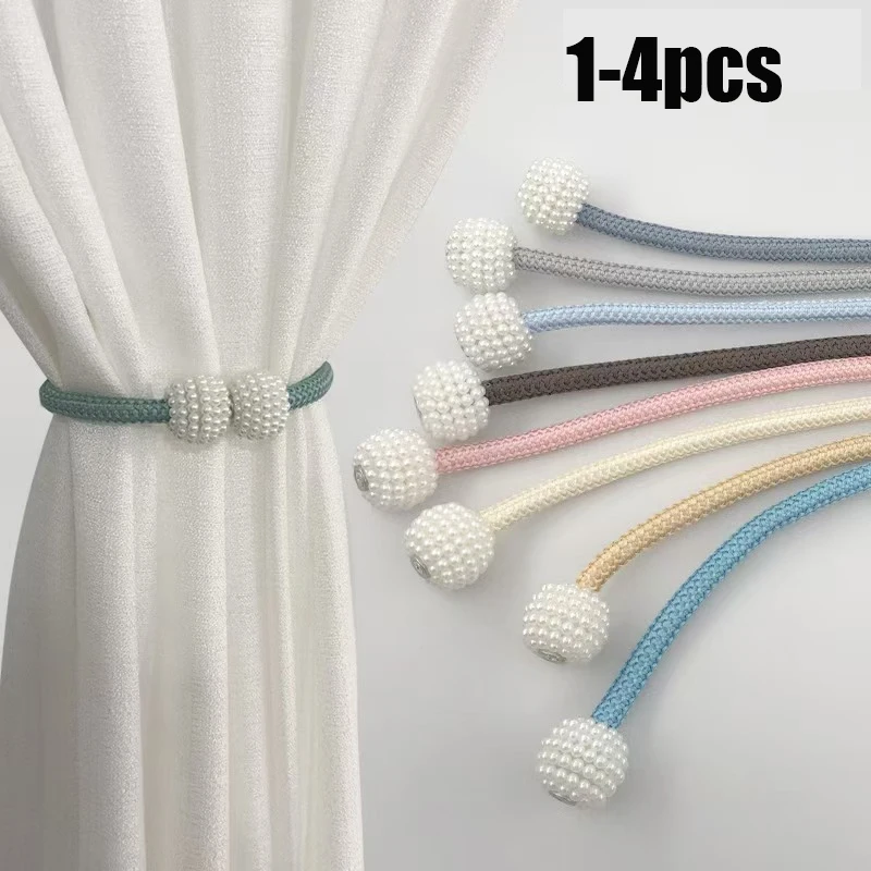 Curtain Clips 2/4PCS Pearl Magnetic Curtain Holders Tie Back Buckle Hanging Ball Decor Accessories