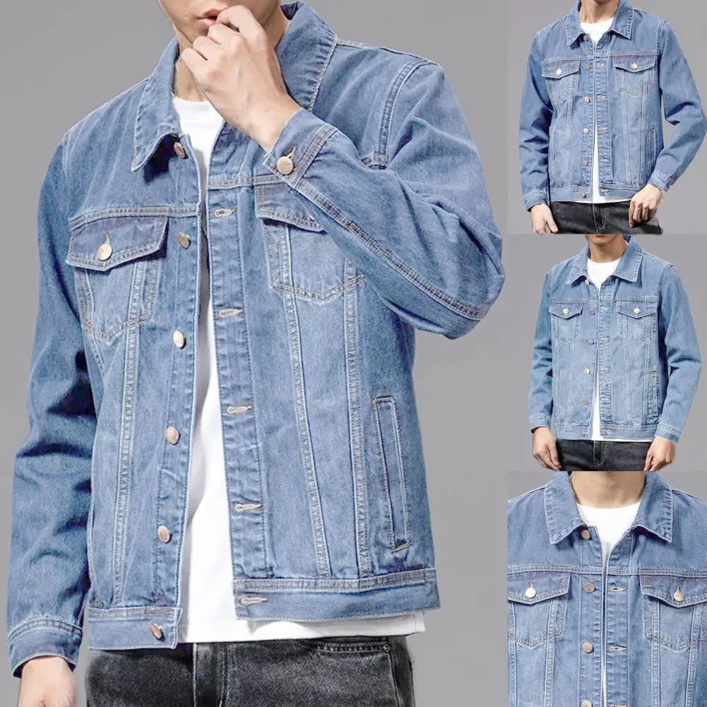 GreatSpringJacketOutwearPureMenCoatMultipocketsDenimMen