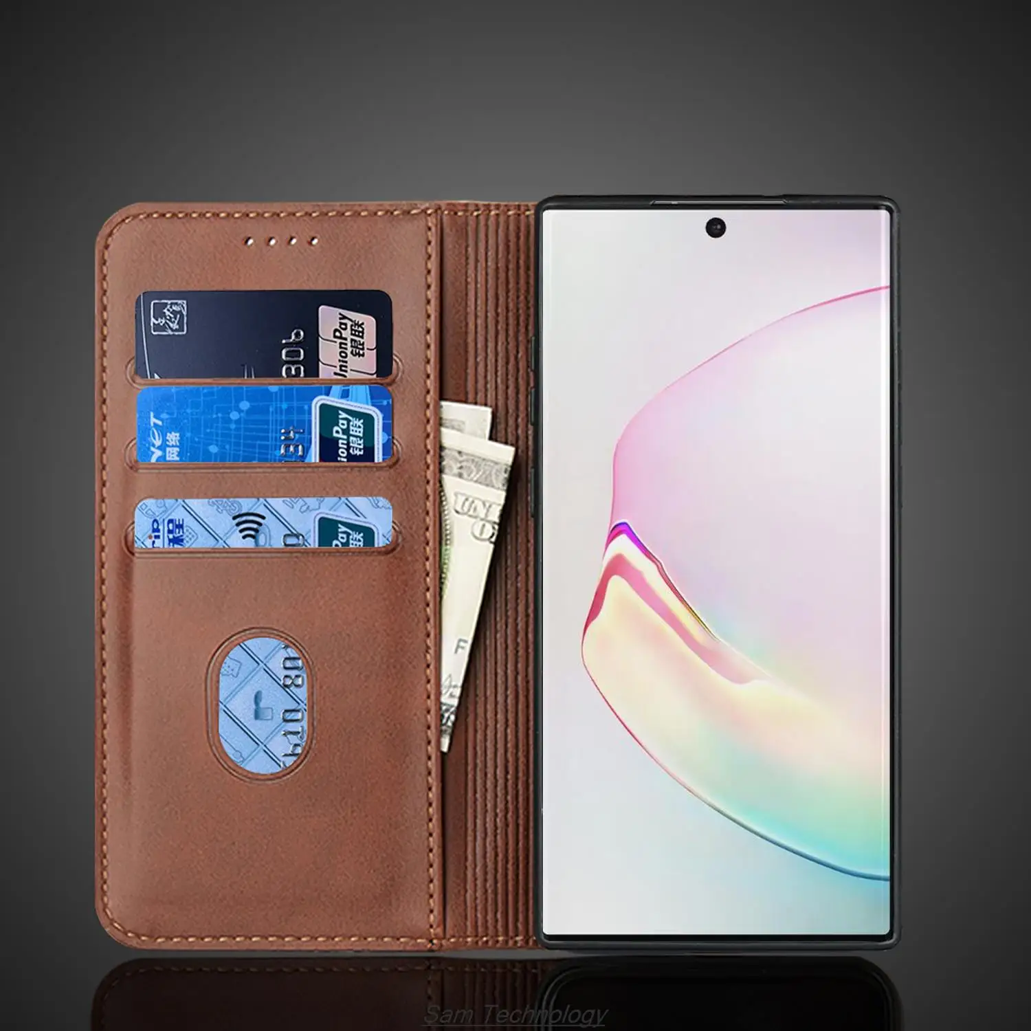 Premium Magnetic Leather Wallet Case - Flip Cover Holster for Samsung Galaxy Note 10