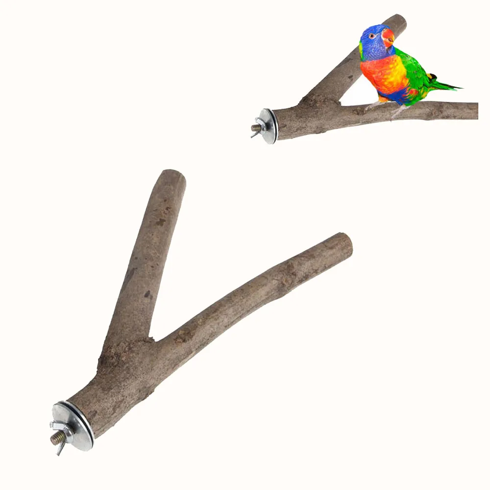 2Pcs Wood Parrot Bird Stand Tree Branch Rack Hanging Toys Squirrel Hamster Branch Perches Chew Bite Toys Stick 5
