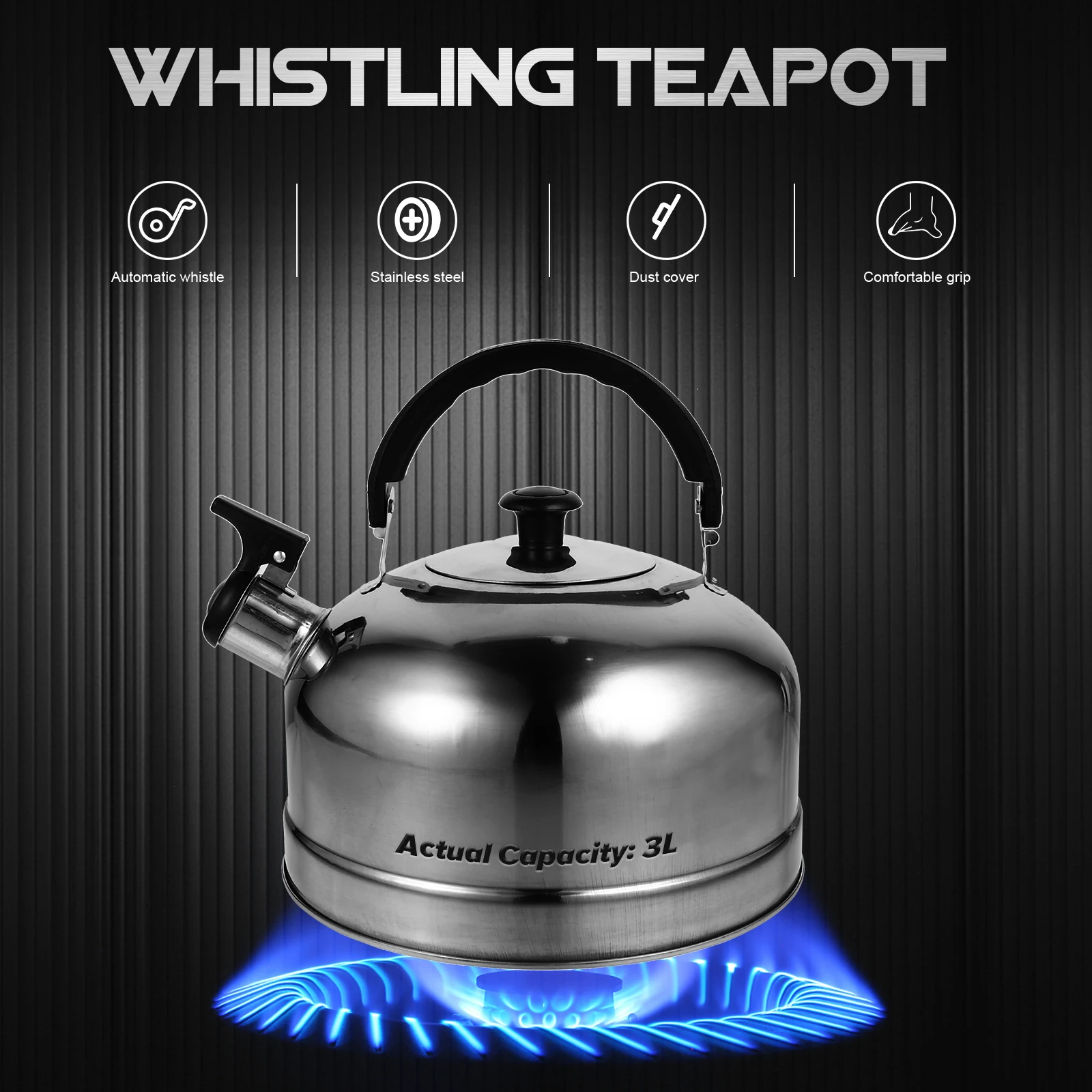 3/4/5L Stainless Steel Whistling Kettle Flat Bottom Water Kettle Teapot Kitchenware For Home Office Gas Stove Induction Cooker